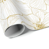 Chic Gold Line Flower White Floral Pattern ラッピングペーパー (ロールコーナー)
