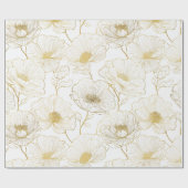 Chic Gold Line Flower White Floral Pattern ラッピングペーパー (フラット)