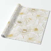 Chic Gold Line Flower White Floral Pattern ラッピングペーパー (アンロールド)
