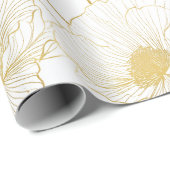 Chic Gold Line Flower White Floral Pattern ラッピングペーパー (ロールコーナー)