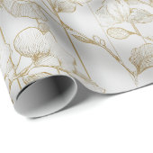 Chic Gold Line Flower White Floral Pattern ラッピングペーパー (ロールコーナー)