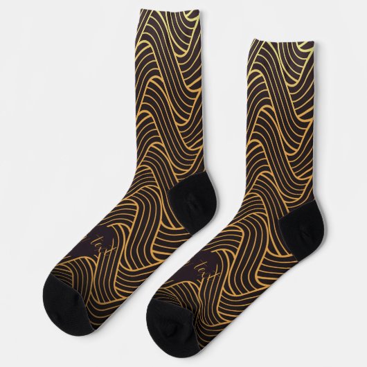 Chic Gold Linework Pattern Socks – Add Your Text ソックス (左)