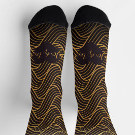 Chic Gold Linework Pattern Socks – Add Your Text ソックス