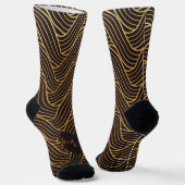 Chic Gold Linework Pattern Socks – Add Your Text ソックス (傾斜あり)