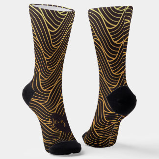 Chic Gold Linework Pattern Socks – Add Your Text ソックス