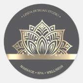Chic Gold Lotus Flower Gray ラウンドシール (正面)