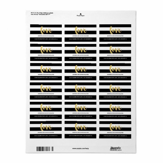 Chic Gold LOVE Black and White ラベル (フルシート)