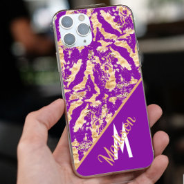 Chic Gold Marble purple Custom monogram name iPhone 13 Pro Maxケース