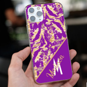 Chic Gold Marble purple Custom monogram name iPhone 13 Pro Maxケース