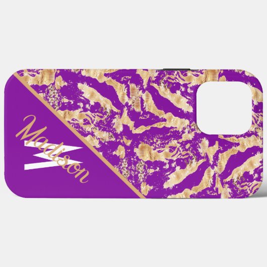 Chic Gold Marble purple Custom monogram name Case-Mate iPhoneケース (裏面 (横))