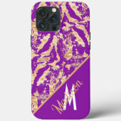 Chic Gold Marble purple Custom monogram name Case-Mate iPhoneケース (裏面)