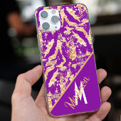 Chic Gold Marble purple Custom monogram name iPhoneケース