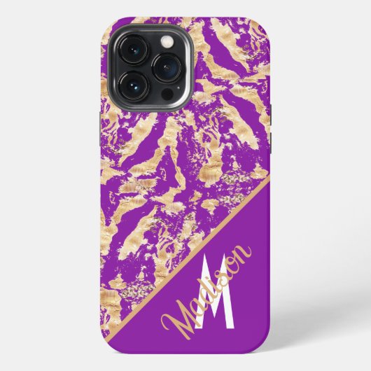 Chic Gold Marble purple Custom monogram name iPhoneケース (裏面)