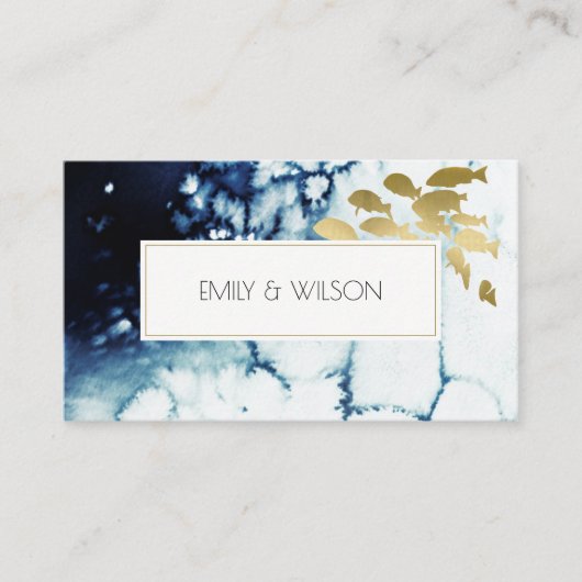 CHIC GOLD NAVY UNDERWATER SEA FISH WEDDING WEBSITE 名刺 (正面)