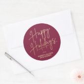 Chic Gold Script Happy Holidays Cranberry ラウンドシール (封筒)