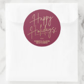 Chic Gold Script Happy Holidays Cranberry ラウンドシール (バッグ)