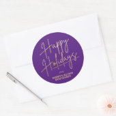 Chic Gold Script Happy Holidays Purple ラウンドシール (封筒)
