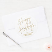 Chic Gold Script Happy Holidays White ラウンドシール (封筒)