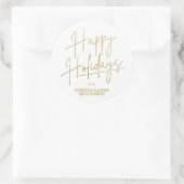 Chic Gold Script Happy Holidays White ラウンドシール (バッグ)