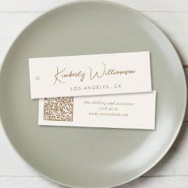 Chic Gold Script QR Code Cream Clothing Hang Tag スキニー名刺