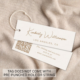 Chic Gold Script QR Code Cream Clothing Hang Tag スキニー名刺