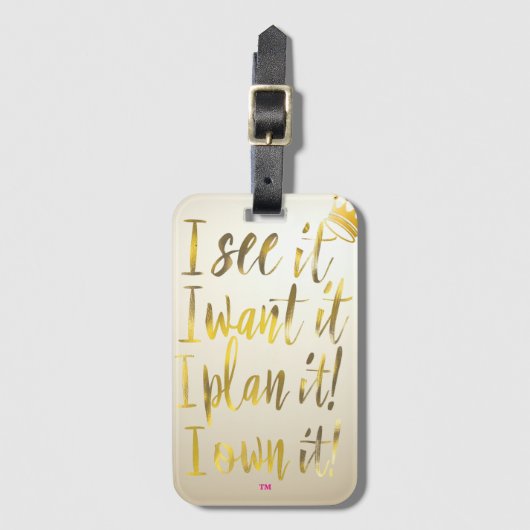 Chic Gold Script Typography Motivational Text  ラゲッジタグ (正面縦)