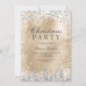Chic Gold Silver snowflake winter Christmas party 招待状 (正面)