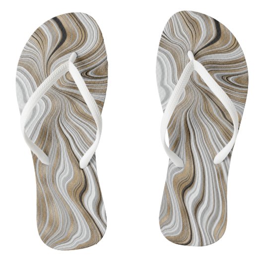 Chic Gold Swirl Marble White Flip Flops ビーチサンダル (ソール)