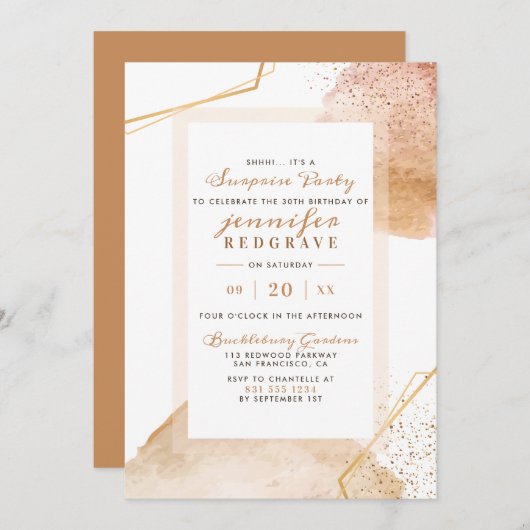 Chic Golden Dots驚きの抽象芸術ユニークパーティー 招待状 (正面/裏面)