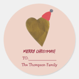 Chic Golden Heart with Christmas Hat Pink Gift ラウンドシール