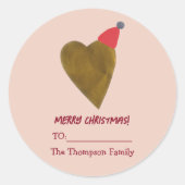 Chic Golden Heart with Christmas Hat Pink Gift ラウンドシール (正面)
