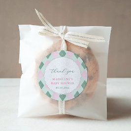 Chic Golf Ball Pink Green Baby Girl Shower Favor ラウンドシール