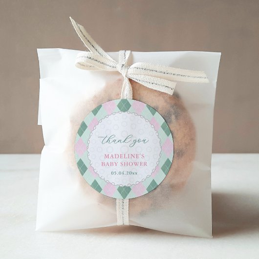Chic Golf Ball Pink Green Baby Girl Shower Favor ラウンドシール