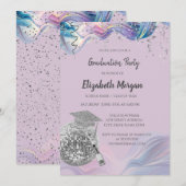 Chic Grad Cap,Disco Ball,Wine Violet Abstract 招待状 (正面/裏面)
