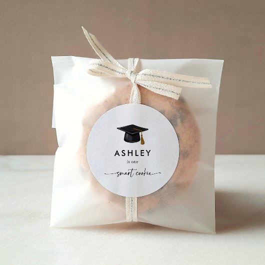 Chic Grad Cap One Smart Cookie Graduation Favor ラウンドシール