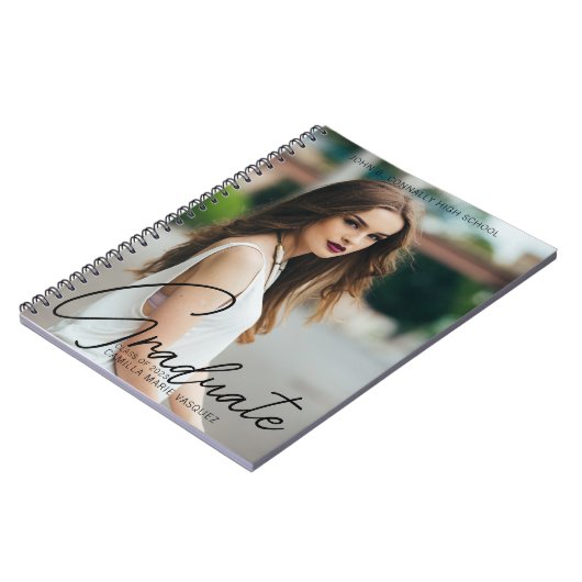 Chic Graduate Photo Trendy Script Graduation Gift ノートブック (左側)