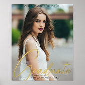 Chic Graduate Photo Trendy Script Graduation Gold 箔ポスター (正面)