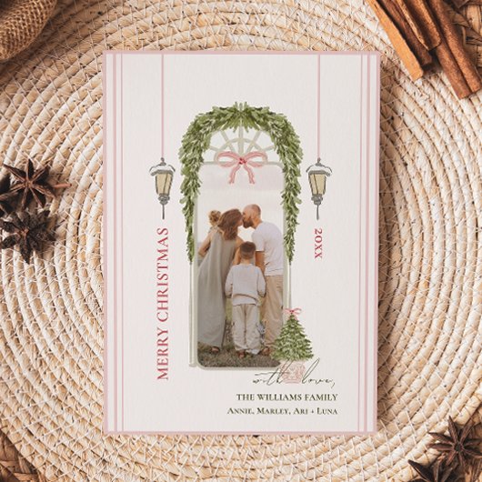 Chic Grandmillennial Coquette Christmas Arch Photo シーズンカード