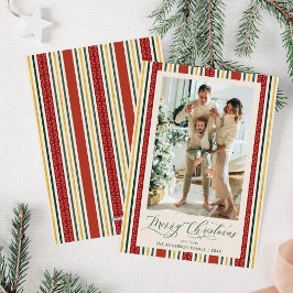 Chic Grandmillennial Stripes Merry Christmas Photo シーズンカード