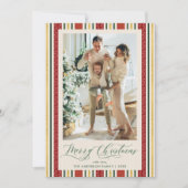 Chic Grandmillennial Stripes Merry Christmas Photo シーズンカード (正面)