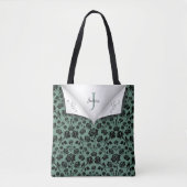 Chic Green and Black Rose Monogram Tote Bag トートバッグ (正面)