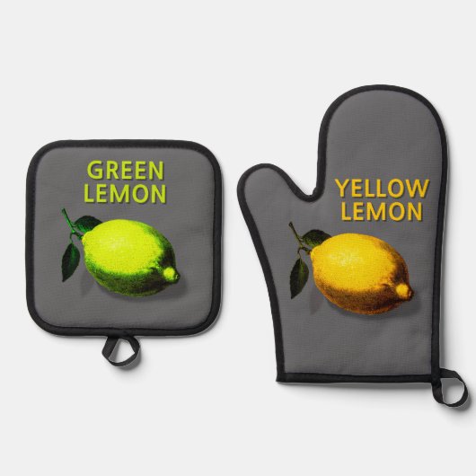 Chic Green and Yellow Lemon Kitchen 鍋つかみ&鍋敷きセット (正面)