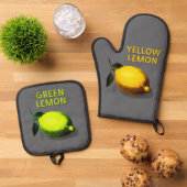 Chic Green and Yellow Lemon Kitchen 鍋つかみ&鍋敷きセット (トップダウン)