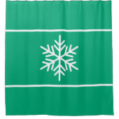 Chic Green Blue White Snowflake Horizontal Stripes シャワーカーテン (正面)