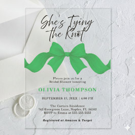 Chic Green Bow She's Tying the Knot Bridal Shower アクリル招待状