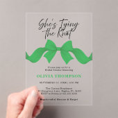 Chic Green Bow She's Tying the Knot Bridal Shower アクリル招待状 (インサイチュ (ポータブル))