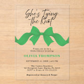 Chic Green Bow She's Tying the Knot Bridal Shower アクリル招待状 (正面)