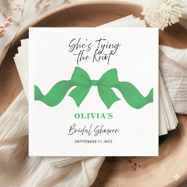 Chic Green Bow She's Tying the Knot Bridal Shower スタンダードカクテルナプキン
