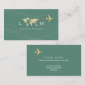 Chic Green Business Card for a travel agent 名刺 (正面/裏面)