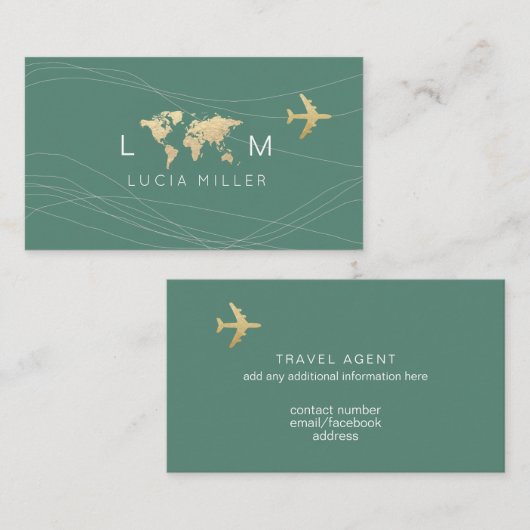 Chic Green Business Card for a travel agent 名刺 (正面/裏面)